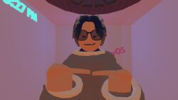 bed black_hair blanca_(rec_room) cute demithefemboy05 femboy fingers_together glasses happy rec_room rec_room_avatar