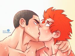 2boys blush close-up dark_hair deep_kissing drooling eijirou_kirishima freckled_skin freckles french_kiss gay inasa_yoarashi kirishima_eijirou kissing looking_at_partner male muscle_tone muscular my_hero_academia pale-skinned_male pale_skin red red_eyes red_hair rolling_eyes saliva shaved_head spiky_hair sucking tears tongue topless yaoi yoarashi_inasa