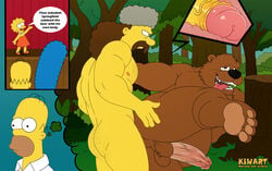 ahe_gao anal anal_penetration anal_sex ass bara bear brown_fur brown_hair cartoony color daddy dilf erect_nipples erection forest gay homer_simpson humanoid_penis interspecies jebediah_springfield kiwart lisa_simpson long_hair male_only marge_simpson mature muscles mustache nude pecs penis pleasure_face sex the_simpsons thought_bubble tongue_out tree_stump uncensored veiny_penis x-ray yaoi yellow_body