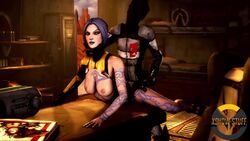 1boy 1girls 3d animated bent_over_table borderlands borderlands_2 bouncing_breasts from_behind maya_(borderlands) neck_grab siren_(borderlands) sound spanking tagme video xshdw zer0_(borderlands)