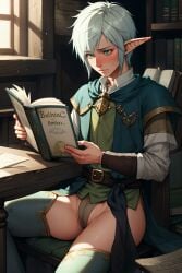 1cuntboy ai_generated androgynous blush cameltoe cuntboy elf melk white_hair