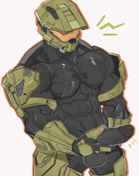 1boy armor balls bara barazoku big_bulge bulge clothing erection erection_under_clothes gay halo_(game) halo_(series) hand_on_penis helmet huge_bulge jaxcian lanhar_vids male male_focus male_only manly master_chief muscular_male penis penis_outline solo solo_male tight_clothing touching_penis yaoi