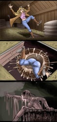 1girl 1girls ass ass_focus blonde_hair boots deviantart discardo humiliation original_character solo sticky vat wam wet_and_messy