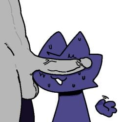 anthro bodily_fluids can't_see_the_haters duo female floating_hands genitals grey_body humor low_res male male/female meme penis purple_body ran_(rantheamazingcat) rantheamazingcat smile sweat vein veiny_penis