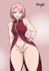 1girls boruto:_naruto_next_generations breasts clothed clothing curvy curvy_female curvy_figure goghi_(artist) green_eyes light-skinned_female light_skin long_hair naruto pink_hair sakura_haruno wide_hips