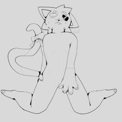 absurd_res anthro blush domestic_cat felid feline felis hi_res male mammal no_breasts paws simple_background solo tail wewe