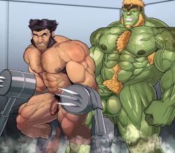 balls bara big_balls big_penis boner claws erection facial_hair flaccid green_body green_skin hulk male male_only marvel marvel_comics muscles muscular nude penis robertsilva2019 sabretooth sideburns size_difference victor_creed wolverine_(x-men) x-men yaoi