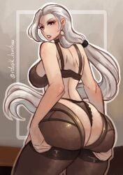 1female 1girls annoyed ass ass_focus big_ass blue_eyes bubble_butt earrings fat_ass female female_only highres holding_ass lingerie lipstick long_hair mobile_legends mobile_legends:_bang_bang plump_ass princess rdusk shiny_skin silvanna_(mobile_legends) silver_hair simple_background sketch solo tied_hair white_hair