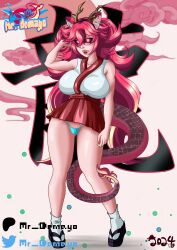 big_breasts breasts chinese_clothes dragon_girl dragon_horns dragon_tail ears_visible_through_hair fangs furry furry_ears long_hair lunaria_ayaren miniskirt mr_demayo patreon patreon_logo red_hair skirt thong virtual_youtuber vtuber vtuberfanart year_of_the_dragon youtube_hispanic