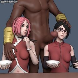 1boy 2girls 3d age_difference arm_warmers armwear balls bare_shoulders belly_button black_eyes black_hair bob_cut boruto:_naruto_next_generations bowl bracelet bracelets breast_grab breast_squeeze censored cheating cheating_wife chopsticks clothed clothed_female_nude_male clothing crop_top dark-skinned_male dark_skin daughter dress erection female ffm ffm_threesome forehead_jewel forehead_mark glasses green_eyes grinding grinding_on_penis grope groping groping_breasts groping_from_behind hand_on_breast hand_on_head haruno_sakura hi_res high_resolution highres human interracial jacket jackiejack99 jewelry light-skinned_female light_skin lipstick makeup male mature mature_female medium_hair mff mff_threesome milf mosaic_censoring mother mother_and_daughter multiple_girls nail_polish naked naked_bracelet naruto naruto_(series) naruto_shippuden netorare ntr nude nude_male older_man_and_teenage_girl older_man_and_younger_woman painted_nails pale-skinned_female pale_skin penis penis_on_face perky_breasts petite pink_hair pink_lips pink_lipstick pink_nail_polish pink_nails raikage red_nail_polish red_nails sakura_haruno sarada_uchiha self_upload shoulder_length_hair shounen_jump sleeveless_shirt small_breasts standing testicles threesome tomboy uchiha_sarada