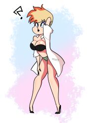 aliciadrawsbecause bimbo bimbo_body bimbofied black_lips bra cleavage female genderswap genderswap_(mtf) high_heels jenny_test johnny_test johnny_test_(series) large_breasts midriff panties rule_63