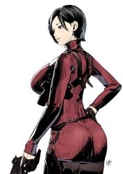 1girls ada_wong big_ass big_breasts black_hair bob_cut capcom club3 cowboy_shot dbd dead_by_daylight firearm from_behind gloves gun half_gloves hand_on_hip holstered_pistol holstered_weapon large_breasts left-handed left_handed leftitude liangjushuang miniskirt pantyhose pixie_cut red_clothing red_dress red_sweater resident_evil resident_evil_4 resident_evil_4_remake ribbed_dress short_dress short_hair shotgun shoulder_holster sideboob simple_background solo standing sweater_dress thigh_boots three-quarter_portrait three-quarter_view tight_clothing tight_dress turtleneck_dress viewed_from_behind weapon white_background