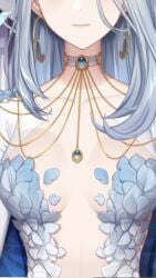 1girls amalee blue_hair goddess hidden_eyes monarch_(amalee) neutral_expression screencap torso_shot underboob virtual_youtuber