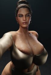 3d big_breasts busty capcom cleavage dark_hair doublejeckylll dress earrings excella_gionne expensive hair_bun huge_breasts huge_cleavage jeckylll large_breasts massive_breasts necklace resident_evil resident_evil_5 thick thick_thighs top_heavy wide_hips