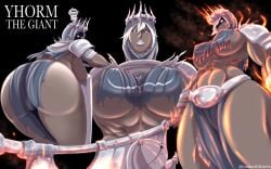 abs ass_focus big_breasts creampieart1 dark-skinned_female dark_skin dark_souls dark_souls_3 fanart fire fromsoftware giant giant_ass giant_breasts muscular muscular_female rule_63 self_upload thick_thighs underboob yhorm_the_giant