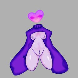 breasts cropped_sweater fluffy object_head puppykye purple_nipples purple_skin sweater thick_thighs thighs thighs_bigger_than_head thighs_bigger_than_torso