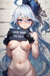 ai_generated blue_eyes blue_hair exposed_breasts focalors_(genshin_impact) furina_(genshin_impact) genshin_impact mugshot