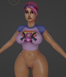 a-pose big_breasts brite_bomber fortnite looking_forward scarecraw_ shiny shiny_skin shirt sunglasses sunglasses_on_head tagme tattoo thong