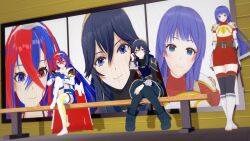 3d 3girls alear_(female)_(fire_emblem) alear_(fire_emblem) arms_behind_back bangs bare_thighs belt bench blacked blue_eyes blue_hair boots caeda_(fire_emblem) cape display dress elbow_gloves female female_only femsub fire_emblem fire_emblem:_mystery_of_the_emblem fire_emblem:_shadow_dragon_and_the_blade_of_light fire_emblem_awakening fire_emblem_engage full_body garter_straps gloves hair_between_eyes heterochromia kaints leg_up long_hair looking_at_viewer lucina_(fire_emblem) multicolored_hair multiple_girls nintendo outdoors queen_of_spades red_eyes red_hair sitting skirt smile standing sword thighhighs thighs tiara very_long_hair weapon