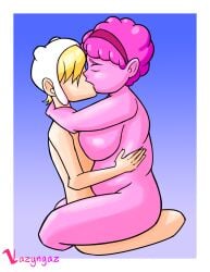 adventure_time aunt_lolly finn_the_human kissing milf older_woman_and_younger_boy pink_skin tagme vazyngaz