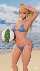 1girls 2024 3d 3d_(artwork) ass beach beach_background beach_ball beachball big_ass big_butt big_thighs bikini bikini_bottom bikini_top blonde_hair blue_eyes blue_nail_polish blue_nails breasts day daytime female guinreds huge_ass huge_butt huge_thighs lips long_hair metroid nintendo pony_tail ponytail samus_aran sand sea seaside side_ass smile smiling smiling_at_viewer solo solo_female thighs water white_skin yellow_hair