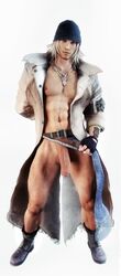 1boy 3d abs artist_request blonde_hair boots coat final_fantasy final_fantasy_xiii full_body gloves highres large_penis looking_at_viewer male_only muscle penis presenting snow_villiers solo undressing