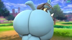 balls big_ass bubble_butt cindablimp game_freak huge_ass hyper_balls lucario male nintendo outdoors pokemon pokemon_(species) solo thick_thighs wide_hips