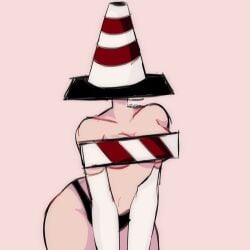 1girls anthro arcaned_roses black_panties cone_hat convenient_censoring convenient_censorship fanart_from_twitter head_covered kitkatpee light-skinned_female light_skin mask roses_arcaned tagme traffic_cone white_handwear