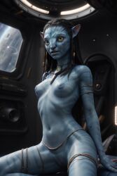 1girls ai_generated alien alien_girl alien_only avatar blue_skin female looking_at_viewer mad-tv medium_breasts na'vi naked navel neytiri nipples nude pussy realistic sci-fi science_fiction sitting solo stable_diffusion