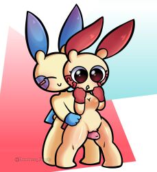 1boy 1boy1girl 1girls blue_cheeks blue_ears blue_tail cute dumbass_candy excited medium_penis minun plusle pokémon_(species) pokemon pokemon pokemon_(species) red_cheeks red_ears red_tail small_breasts smile smiling yellow_body yellow_skin