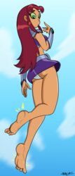 ass barefoot dc feet female foot_fetish looking_back nasiri_(artist) panties red_hair solo starfire teen_titans toes underwear