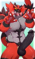 1boy 2019 abs anthro bara big_penis black_fur censor_bar censored claws cock_ring dated erection feline front_view fur furry grey_fur heavy_breathing hi_res huge_cock huge_penis humanoid_penis ig ig1119 incineroar long_penis looking_at_viewer male male_only mammal muscular muscular_male nintendo nipples nude pecs penis pokémon_(species) pokemon pokemon_sm precum pubic_hair red_fur saliva sharp_teeth simple_background smile solo standing stripes teeth testicles text thick_penis tongue veins veiny_penis video_games watermark white_background