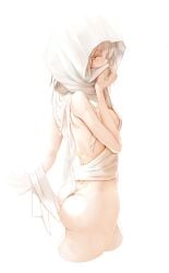 ass bare_ass bare_thighs big_breasts cloak genek long_hair looking_at_viewer looking_back sideboob sketch sketch_page teenager three-quarter_view white_hair