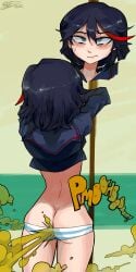 black_hair brap fart fart_cloud fart_fetish farting kill_la_kill onomatopoeia striped_panties usagaijin young young_female