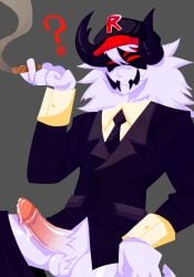 corruptstarz edit edited erect_penis long_hair male male_only no_sex penis pest_(regretevator) precum red_eyes regretevator roblox roblox_game robloxian smoking source_request suit suit_and_tie tagme white_hair white_skin