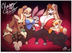 3_toes 5girls animal_ears anthro ass blue_eyes breasts bunny bunny_ears bunny_girl bunny_tail bunnysuit clothing cream_the_rabbit crossover disney erect_nipples erect_nipples_under_clothes feet female female_only furry gigantic_breasts huge_ass huge_breasts hyper hyper_breasts inverted_nipples judy_hopps large_breasts large_filesize lola_bunny lopunny medium_breasts mega_lopunny milf mother mother_and_daughter multiple_girls nipples pantyhose paws pokemon pokemon_(species) pokemon_dppt pokemon_oras red_background red_eyes secretly_saucy skin_tight soles sonic_(series) tail text thick_thighs thighs torn_clothes torn_pantyhose vanilla_the_rabbit watermark white_border wide_hips zootopia