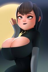 big_breasts boob_window crossed_eyes fingerless_arm_sleeves goth goth_girl hotel_transylvania mavis_dracula postblue98 tagme