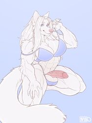 1futa anthro balls bra breasts canid canine canis clothing dickgirl futanari half-erect humanoid_penis intersex looking_at_viewer mammal muscular muscular_dickgirl muscular_intersex nasusbot penis smile solo solo_futa underwear vein wolf