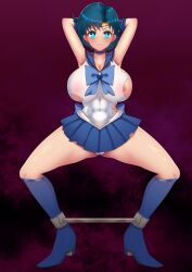 ami_mizuno bishoujo_senshi_sailor_moon bondage clothing female large_breasts ochiman1919 panties pre-transformation restrained ripped_clothing sailor_mercury skirt spreader_bar torn_clothes transformation