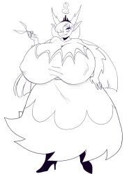 big_breasts bustykaito dress fully_clothed gigantic_breasts hekapoo high_heels horns huge_breasts hyper_breasts monochrome scissors sfw star_vs_the_forces_of_evil tiara