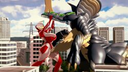 3d alien alien_girl alien_humanoid battle big_mouth city city_background female female_only fight fighting galactic_art large_breasts monster original original_character saliva ultraman_(franchise) ultrawoman