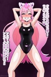 arms_behind_head bowlegged brainwashing covered_navel female honda_horumarin hypnosis leotard mind_control thick_thighs tongue_out wide_hips