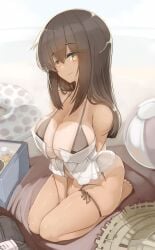 barefoot big_ass big_breasts bikini brown_eyes brown_hair feet genek kneeling long_hair looking_at_viewer see-through see-through_clothing shirt smile smiling smiling_at_viewer tanned tanned_female tanned_girl teenager thick thick_ass thick_thighs