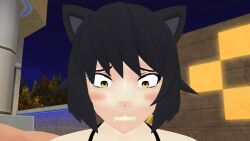 1girls black_hair black_hair_female blake_belladonna blush cat_ears faunus rwby theblackbirdcalls yellow_eyes