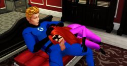 1boy 1boy1girl 1girls 3d blowjob choking_on_cock fantastic_four fellatio human_torch inhumans johnny_storm long_hair marvel marvel_comics medusa_(inhumans) oral oral_sex pale-skinned_male pof3445 red_hair straight the_sims the_sims_4