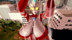 3d alien alien_girl alien_humanoid battle city city_background female female_only fight fighting galactic_art large_breasts original original_character saliva ultraman_(franchise) ultrawoman