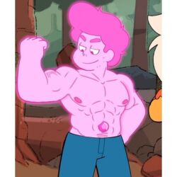 chad_steven edit edited_screencap flexing flexing_bicep mr_paragon01 muscular no_visible_genitalia out_of_frame pink_hair pink_skin pink_stripes shirtless steven_quartz_universe steven_universe steven_universe_future