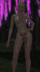 1futa 3d blonde_hair blue_eyes chastity chastity_cage chastity_device creativeparrott final_fantasy_xiv flaccid futa_only futanari lyse_hext penis shiny_skin solo tattoo womb_tattoo