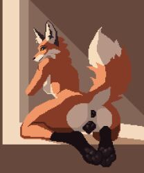 8bit_familiar animal_genitalia animal_pussy anthro anus ass black_anus breasts canid canine canine_genitalia canine_pussy digital_media_(artwork) female fox genitals looking_back mammal paws pixel_(artwork) presenting pussy raised_tail rear_view side_boob solo tail