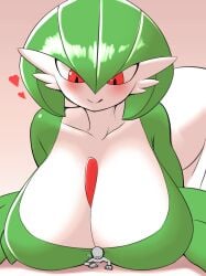 1girls anon blush breasts cleavage female gardevoir giantess huge_breasts nintendo nobunagapero peronattu pokemon pokemon_(species) red_eyes size_difference tagme tongue_out